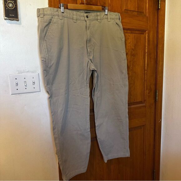 Carhartt Relaxed Fit Khaki 5 Pocket Rugged Flex canvas Pants Men 46x30 cotton - Picture 2 of 10